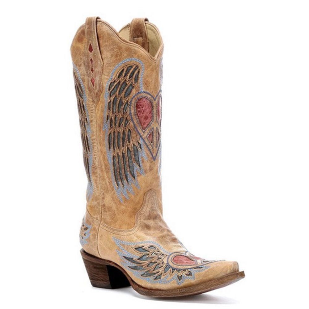 Corral Girl’s Wing And Heart Cowgirl Boots in Tan Sz 4.5